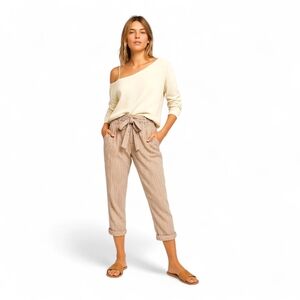 Free People Rumors Yarn Dye Pants | High Waisted Striped Cotton Tie Belt Trouser
